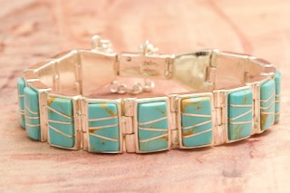 Calvin Begay Genuine Kingman Turquoise Sterling Silver Bracelet